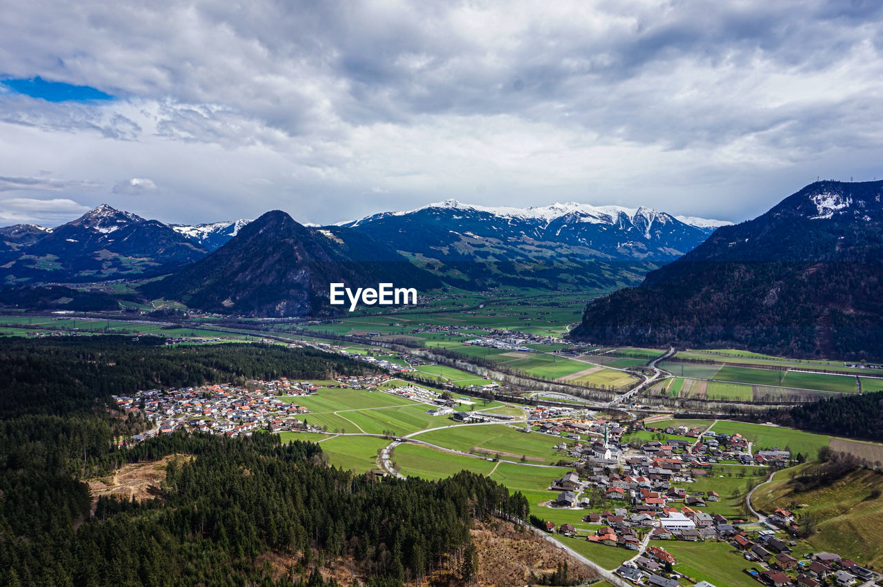 High angle view of townscape against sky