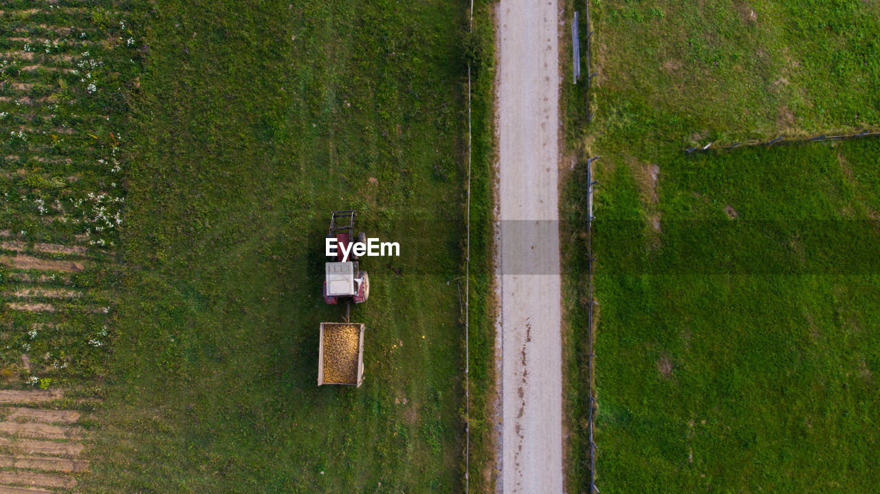 High angle view of  tractor on field