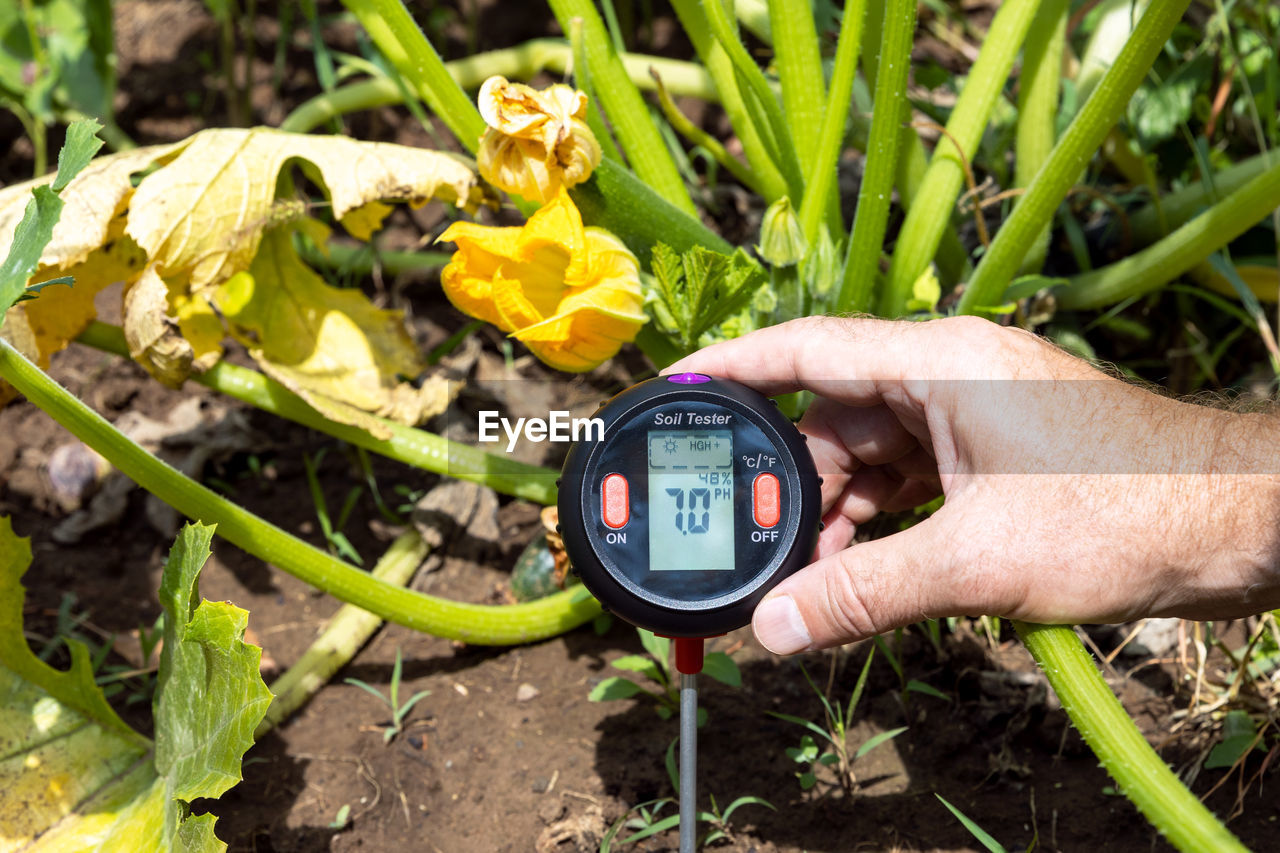 Soil ph value, environmental illumination and humidity quality measurement in a vegetable garden