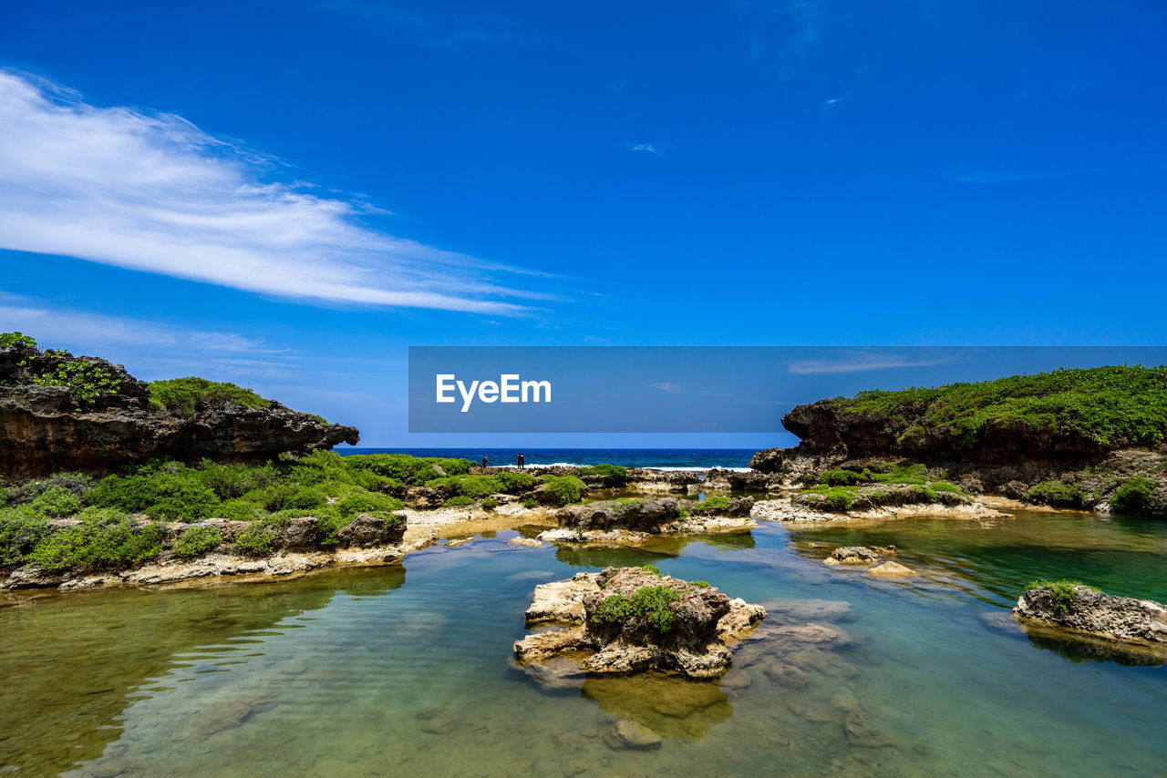 Scenic view of sea against blue sky