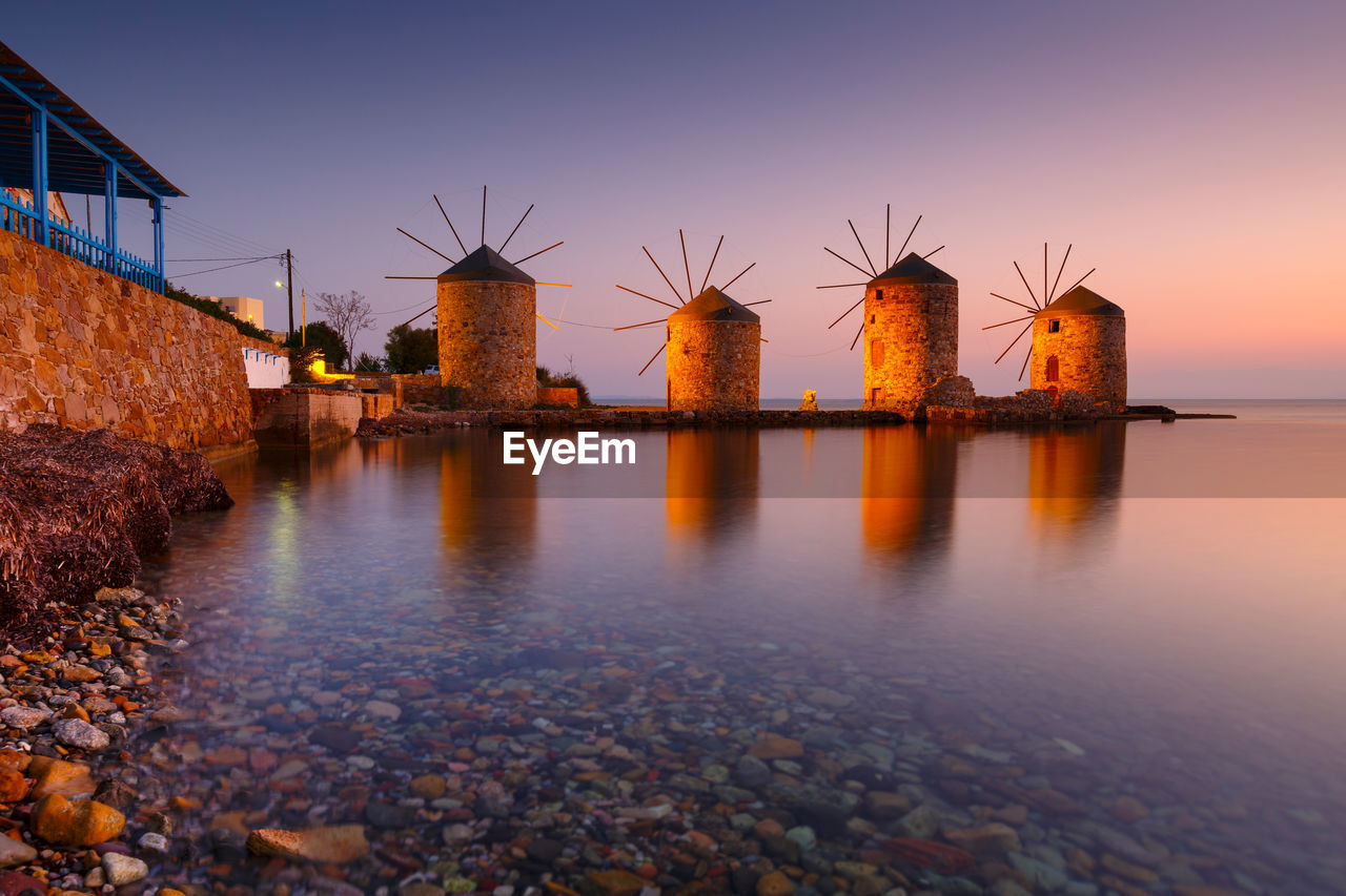 Sunrise image of the iconic windmills in chios town.