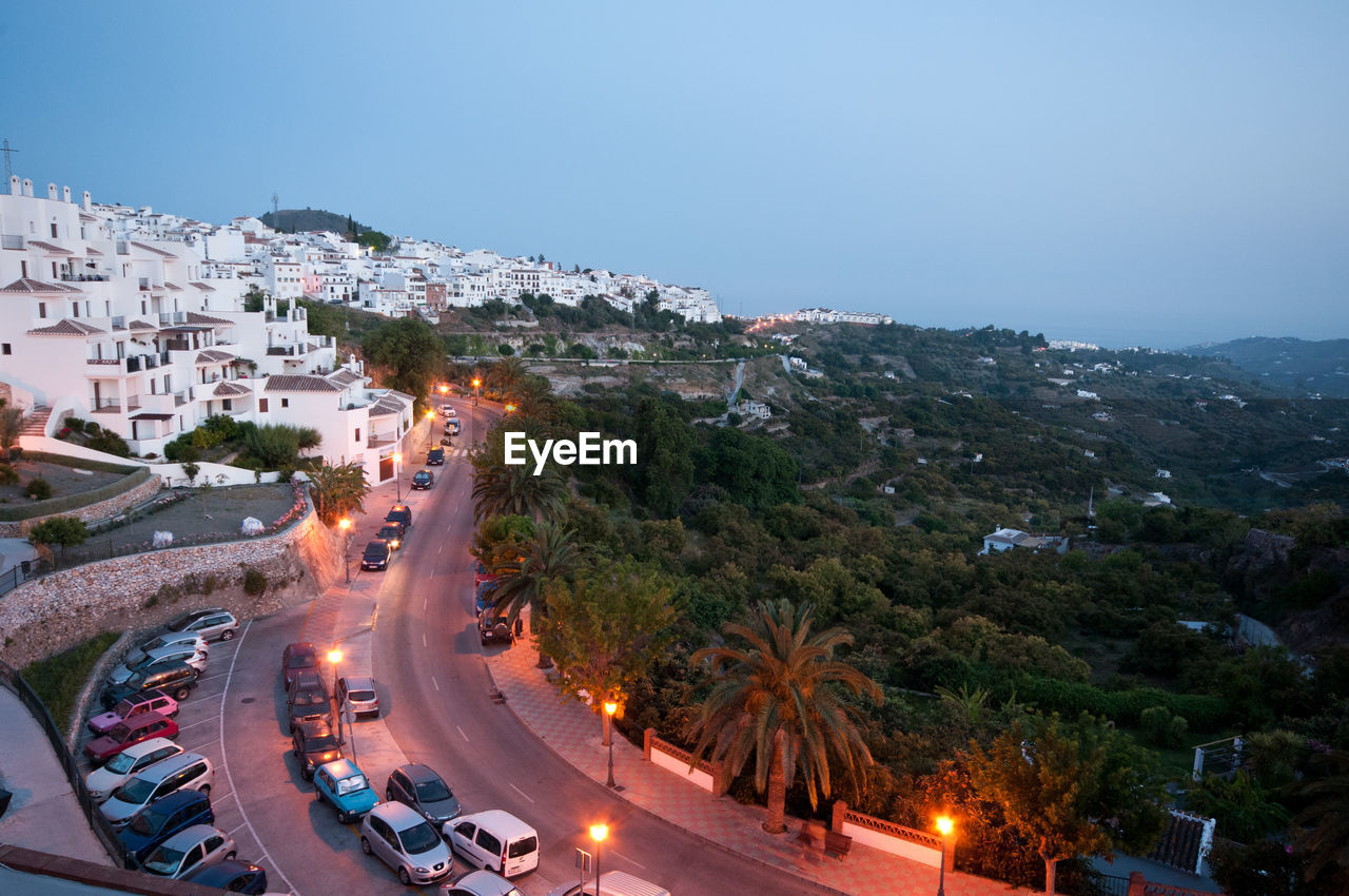 High angle view of frigiliana at dusk