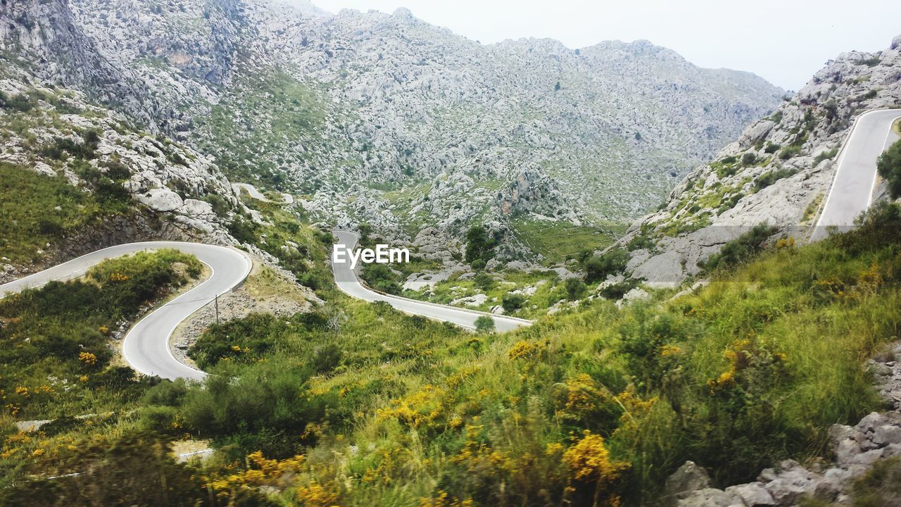 High angle view of winding road on mountain