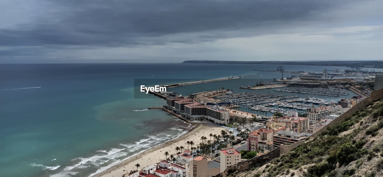 HIGH ANGLE VIEW OF CROWDED BEACH AGAINST SKY