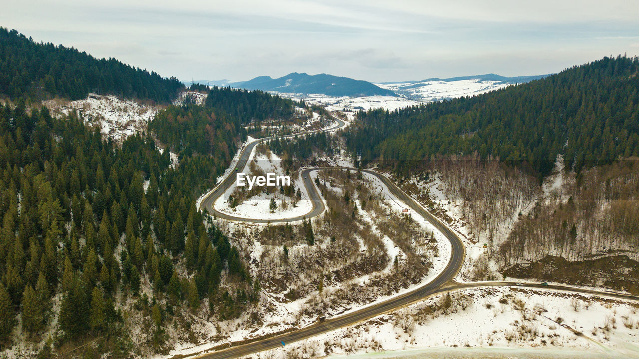 High angle view of snow covered mountain