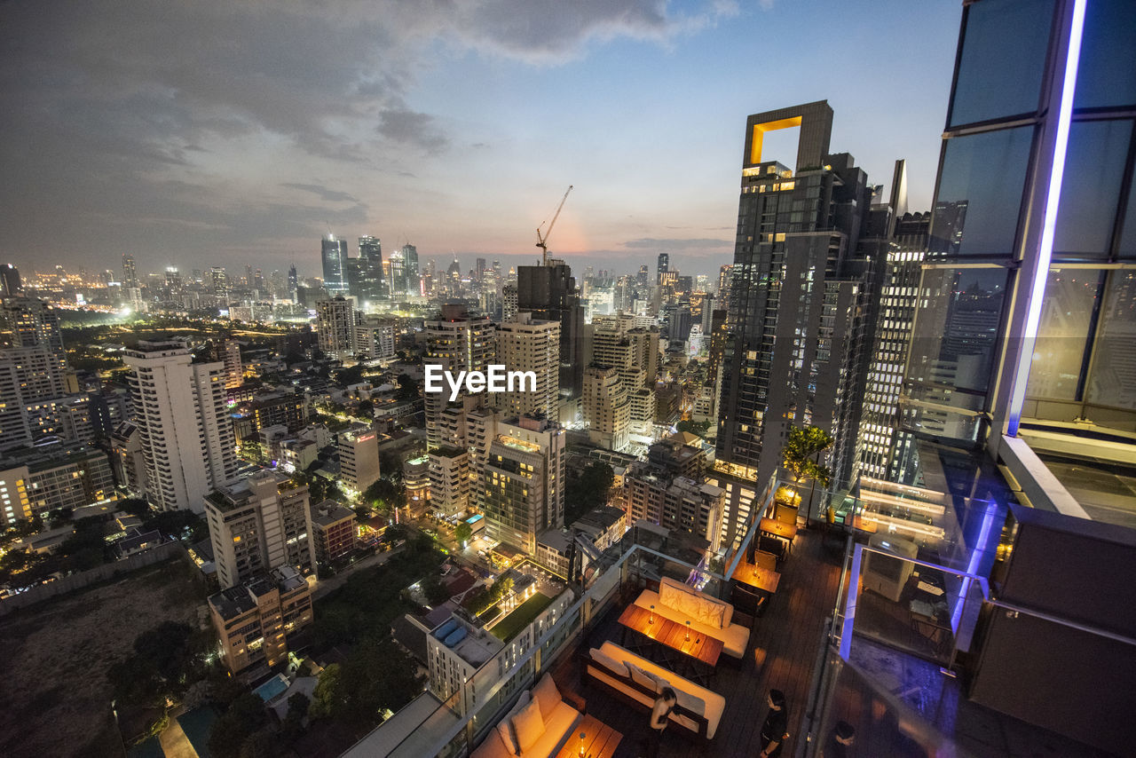 high angle view of cityscape against sky