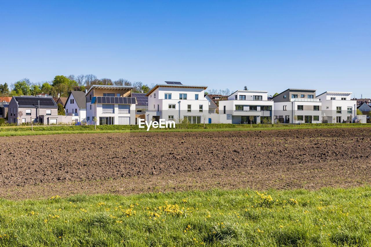 Germany, magstadt, modern one-family houses with solar thermal energy