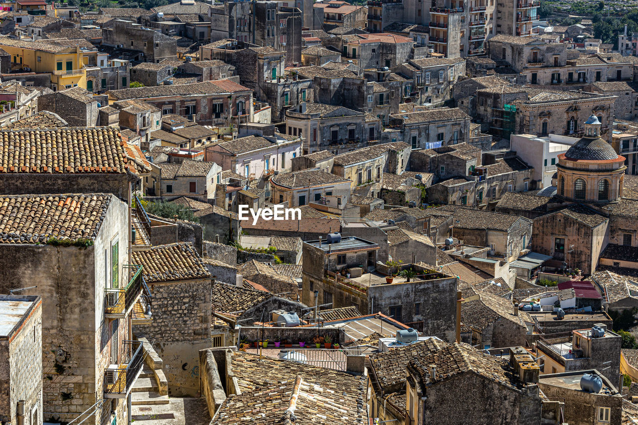 High angle view of buildings in city