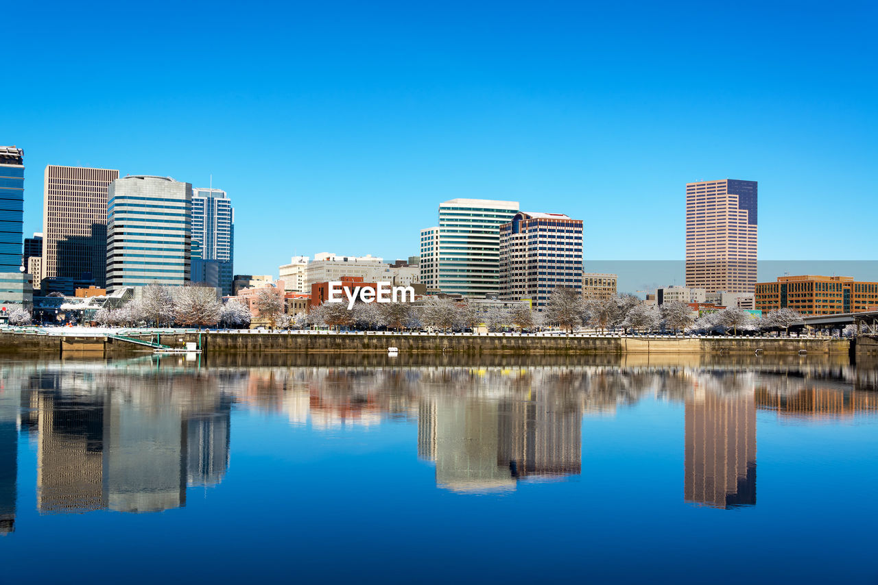 Reflection of city on water