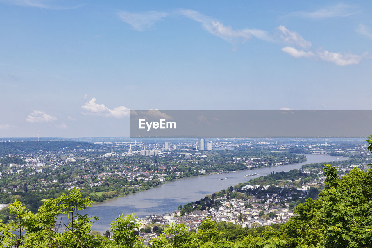 Germany, north rhine westphalia, view towards konigswinter and bonn with rhine river in center