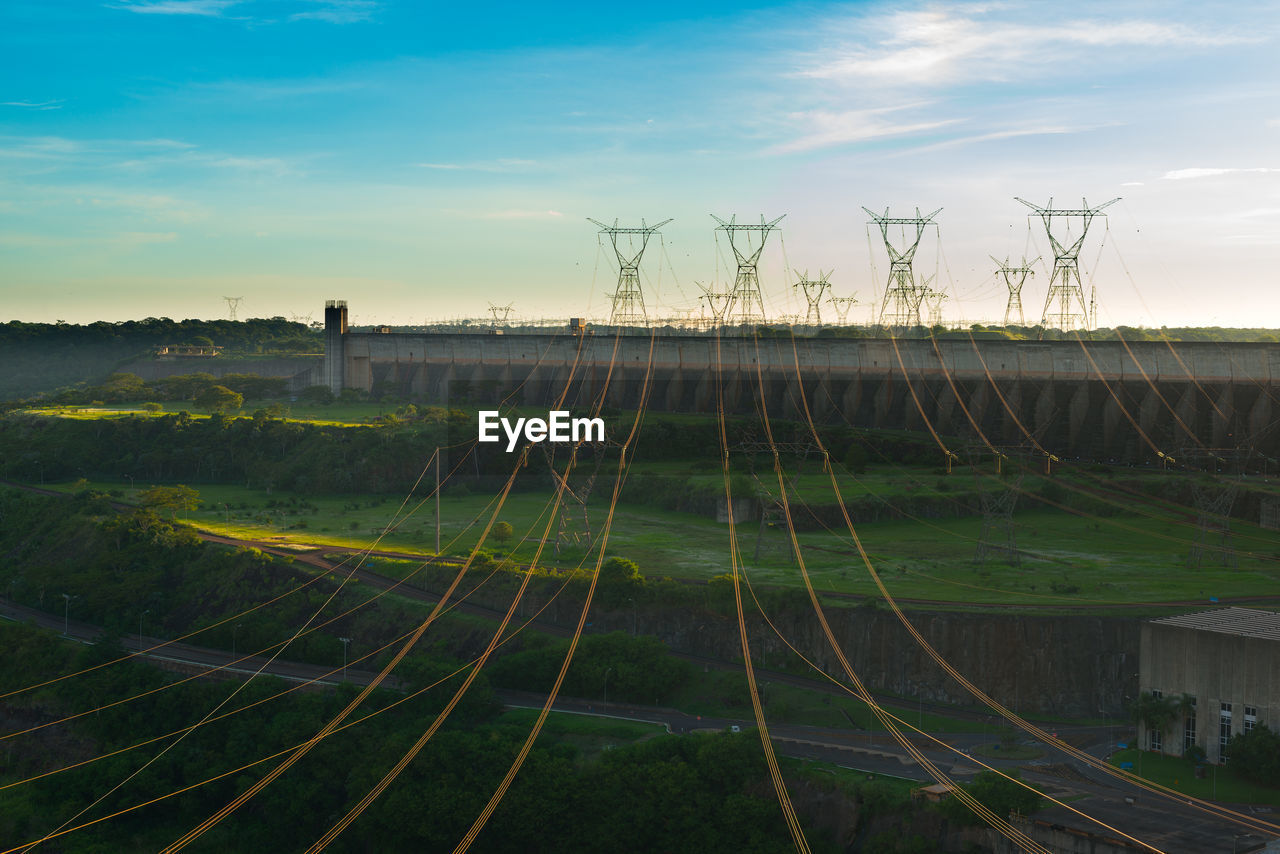 Power lines coming out from itaipu hydroelectric dam