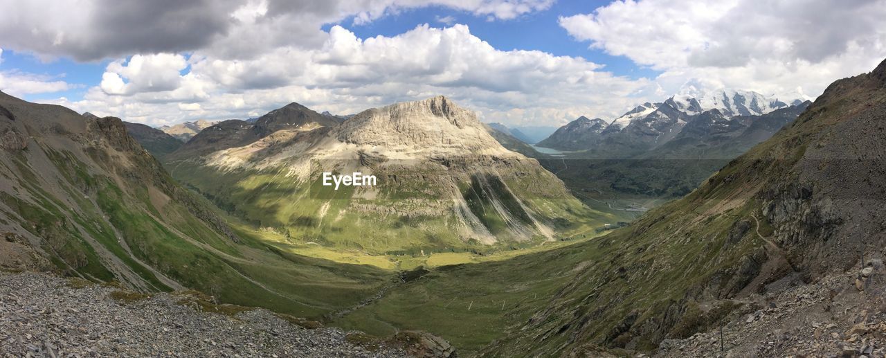 Panoramic view of landscape and mountains against sky