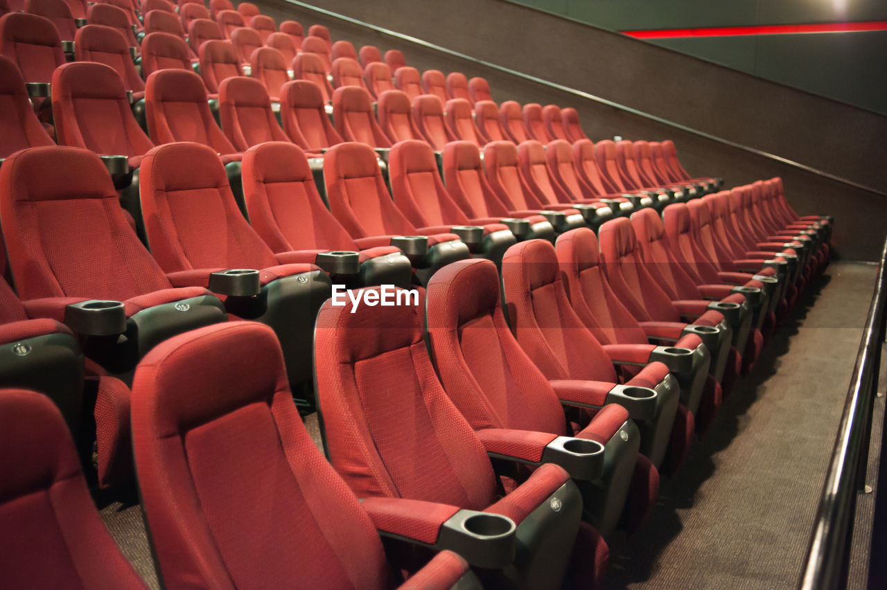 HIGH ANGLE VIEW OF EMPTY CHAIRS AT STADIUM