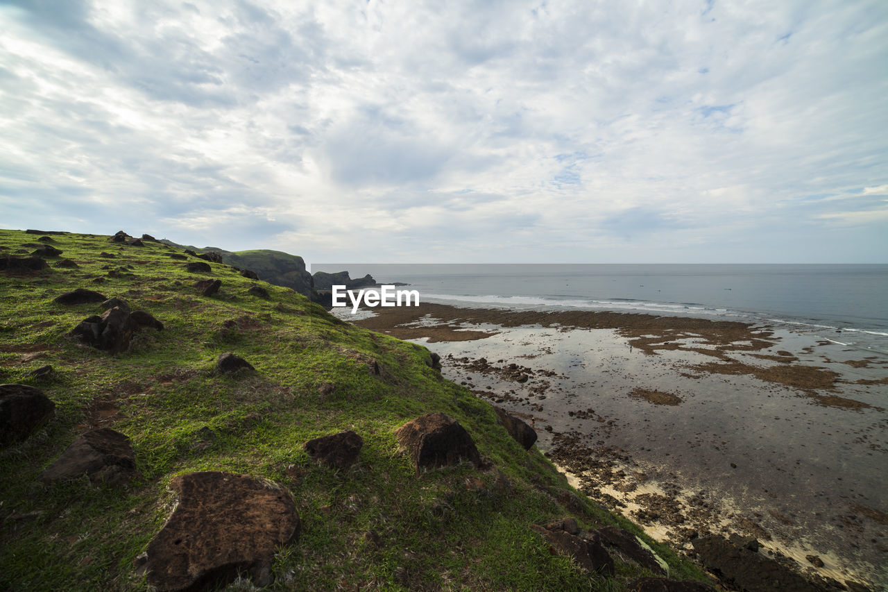 scenic view of sea against cloudy sky