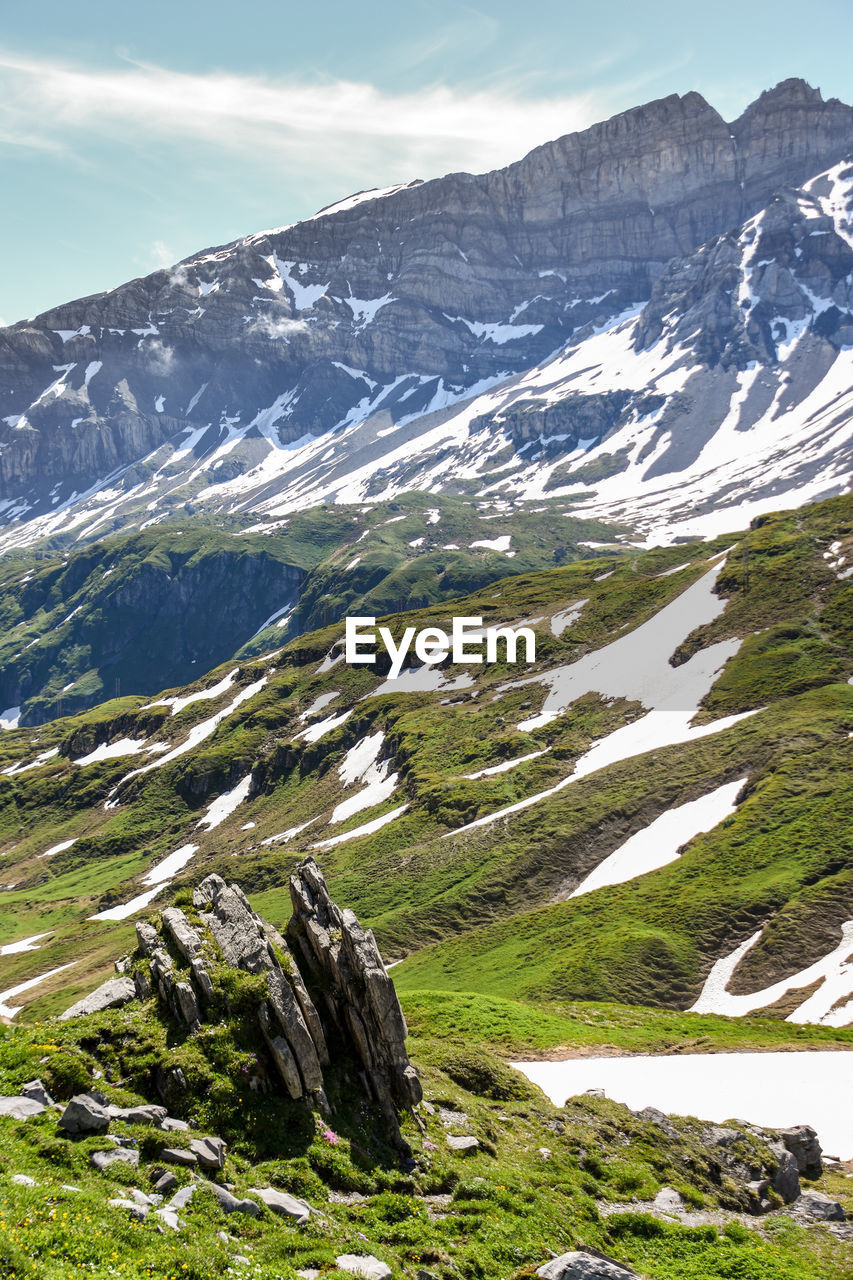 Scenic view of snowcapped mountains against sky