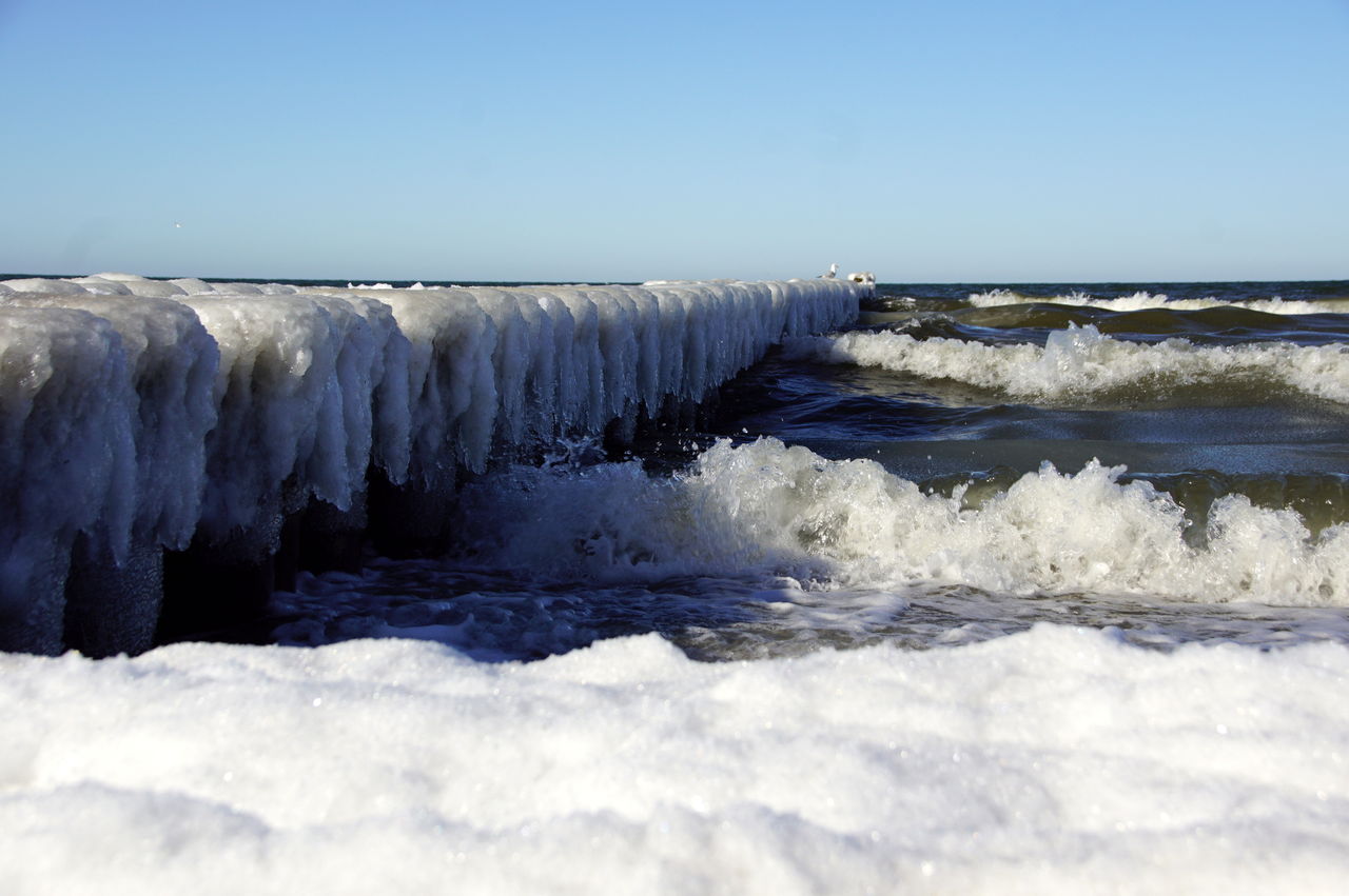 Scenic view of sea against clear sky