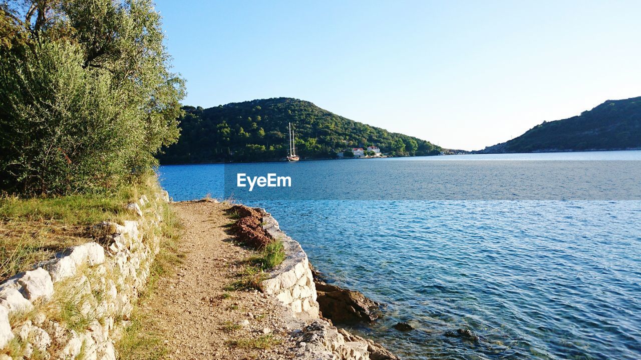 Scenic view of lake against clear sky