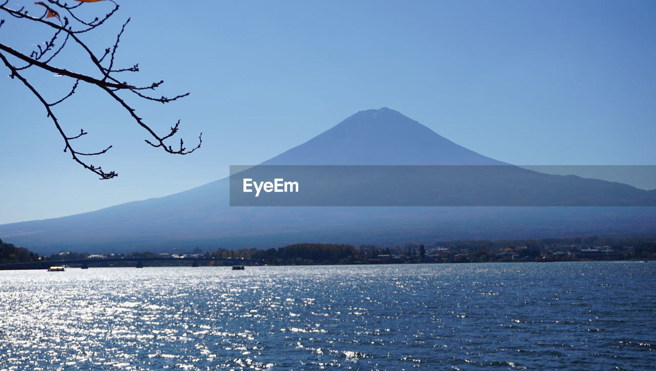 SCENIC VIEW OF LAKE AND MOUNTAINS AGAINST CLEAR SKY