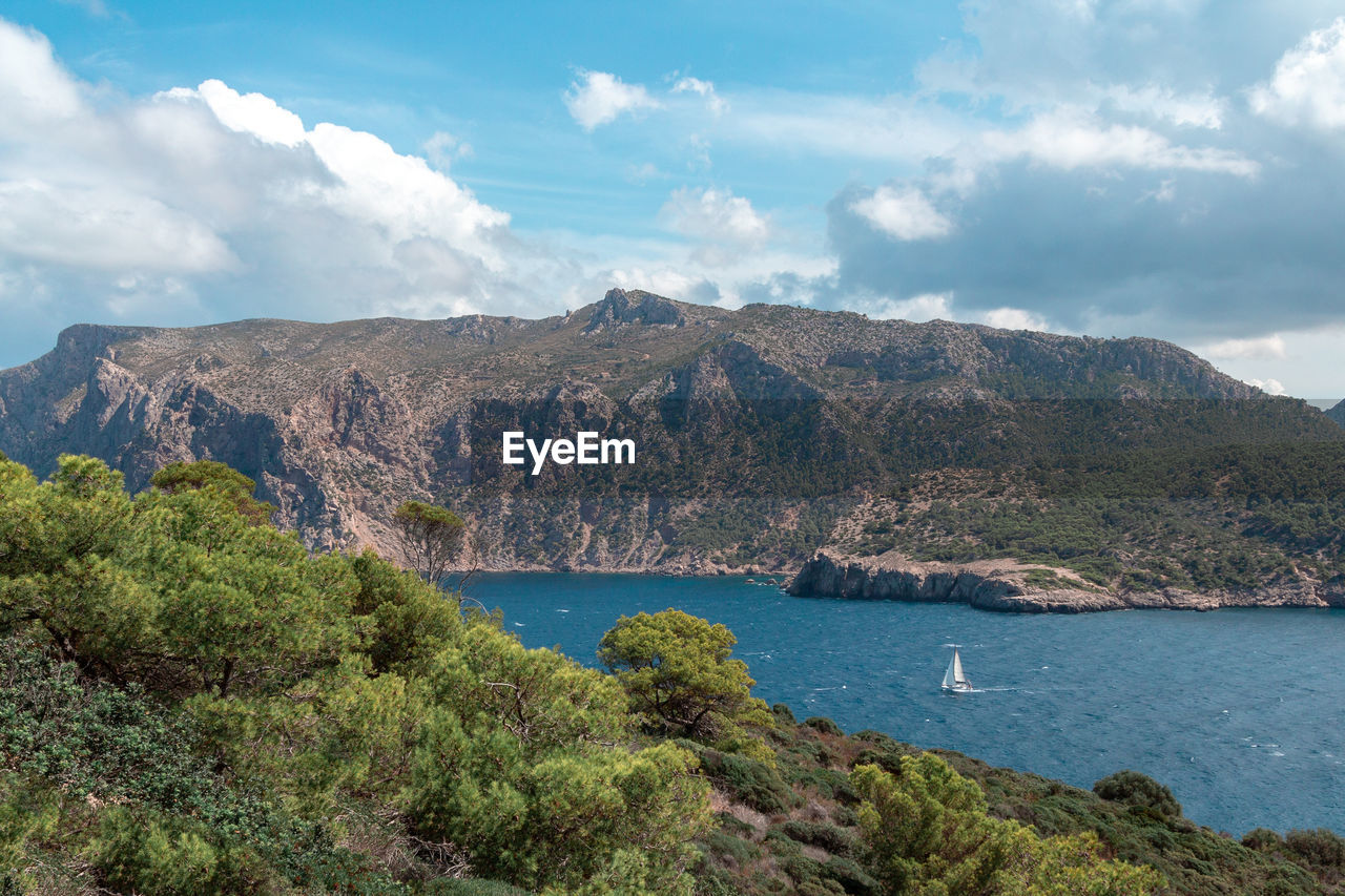 Scenic view of bay against sky