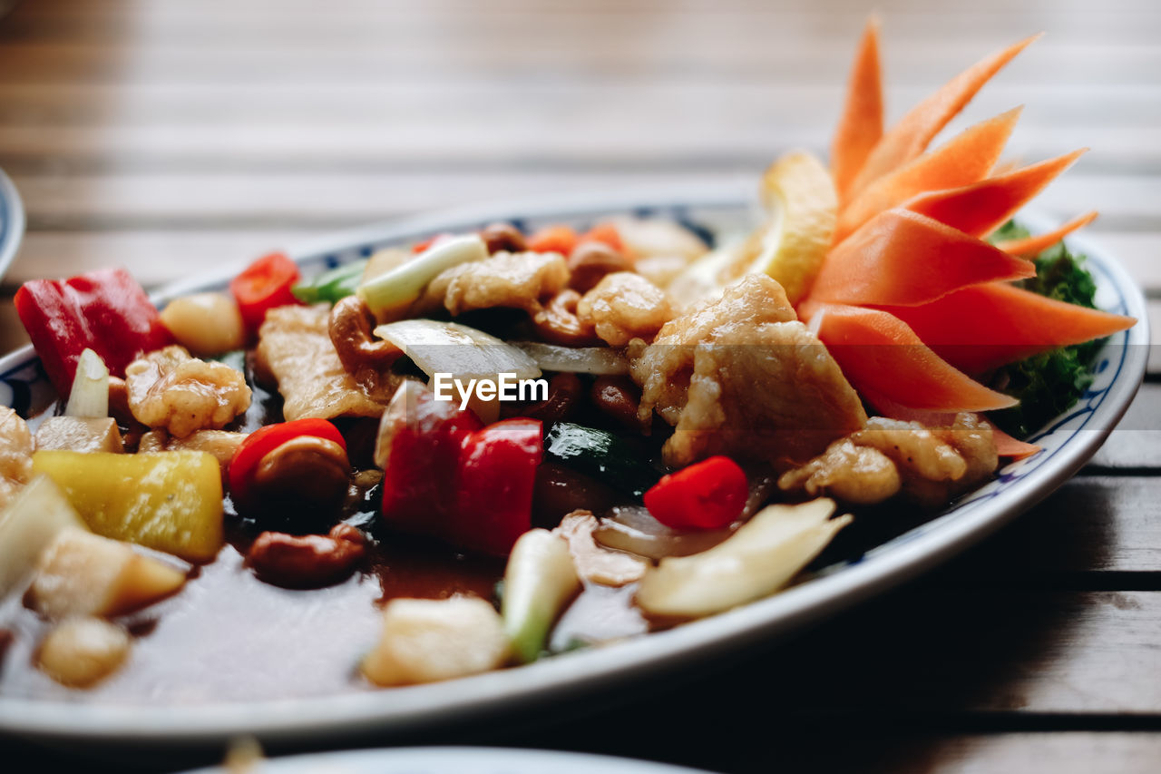 Close-up of food in plate on table