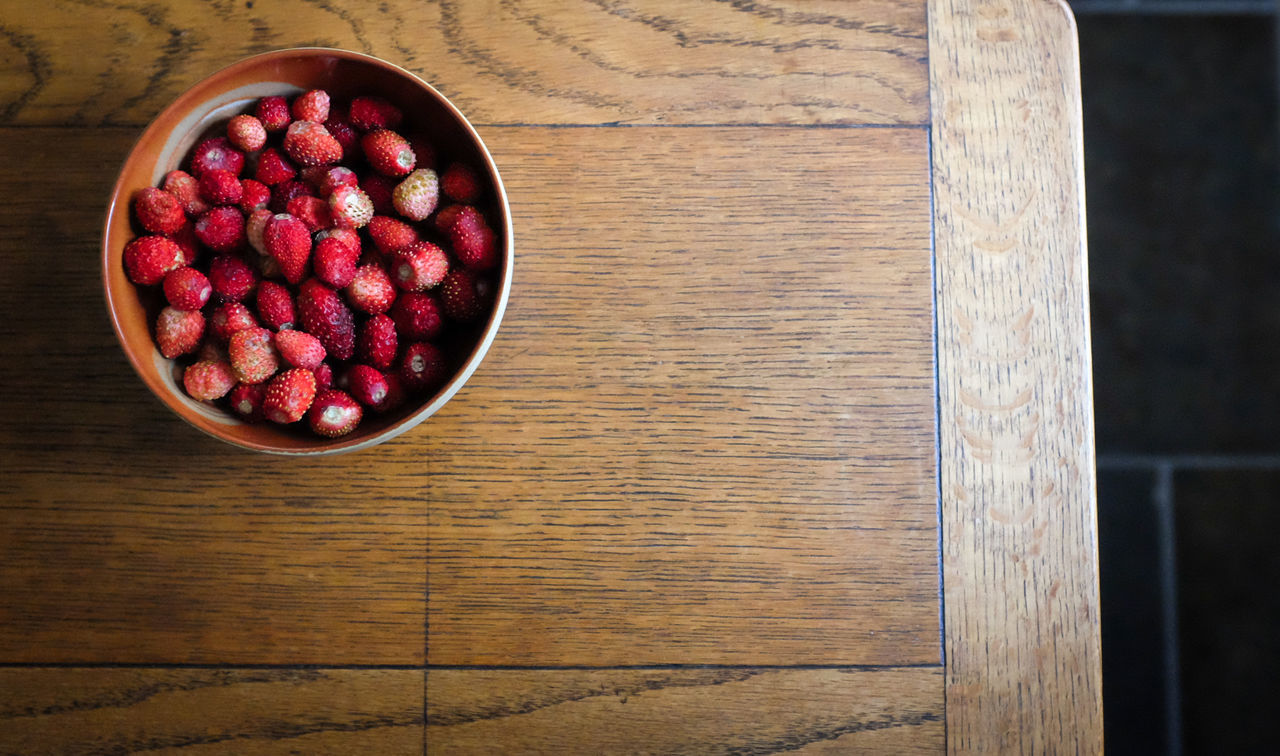 High angle view of berries on table