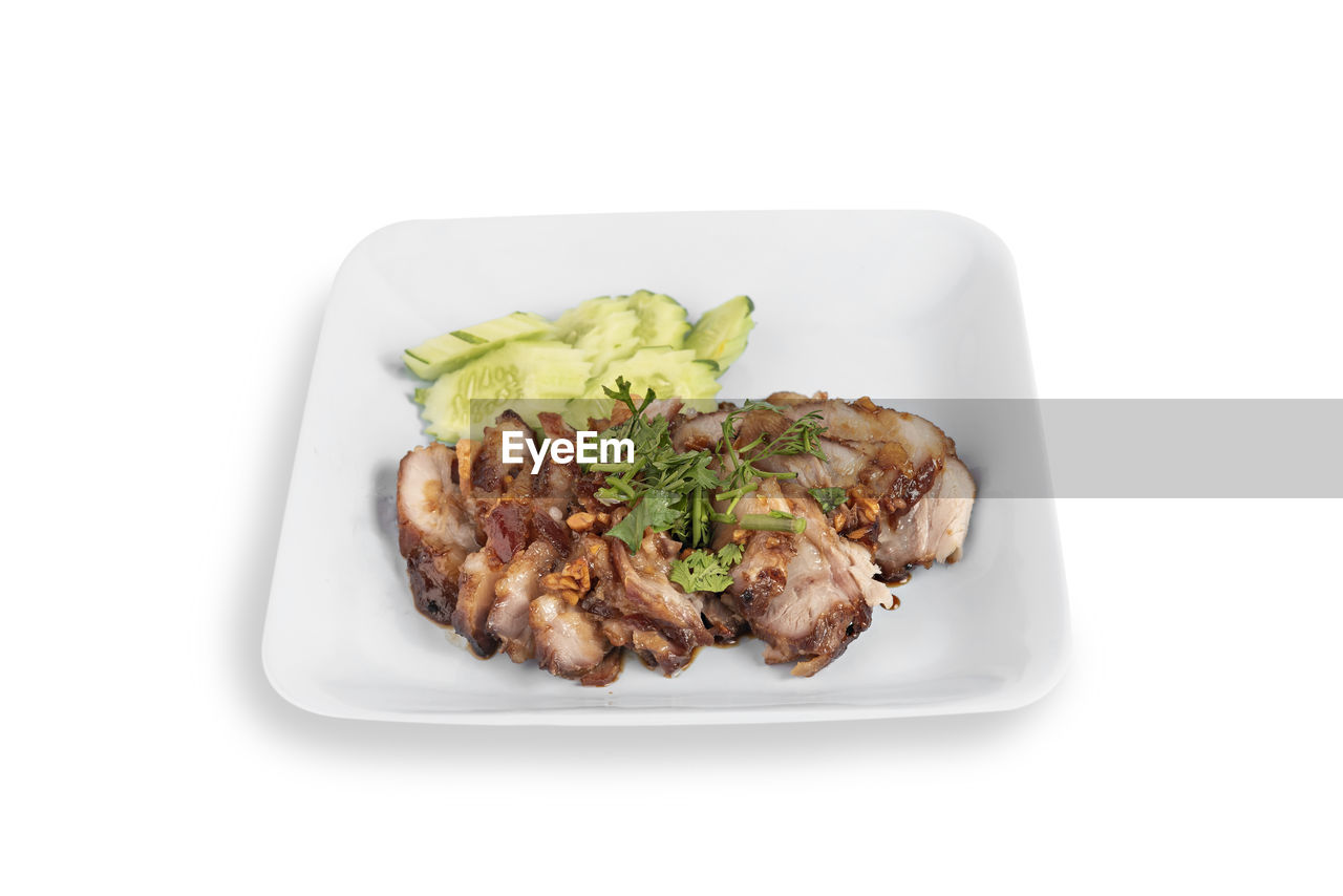 food and drink, food, healthy eating, white background, freshness, meat, vegetable, studio shot, wellbeing, dish, meal, cut out, plate, herb, indoors, cuisine, no people, produce, chicken, chicken meat, dinner, roasted, copy space, white, serving size