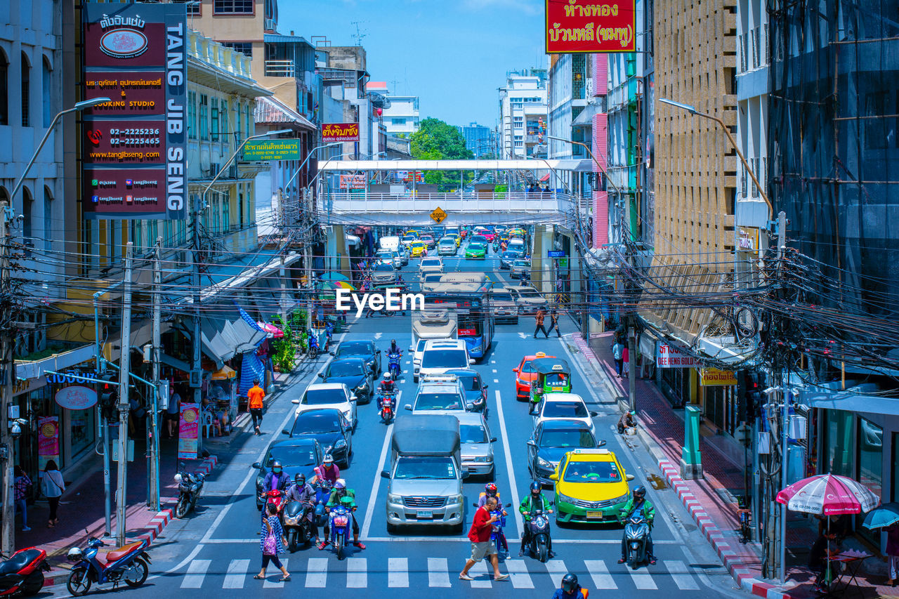 high angle view of cars on road in city