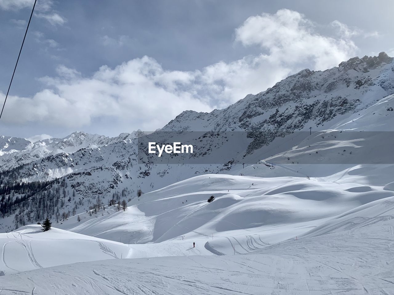 Scenic view of snow covered mountains against sky