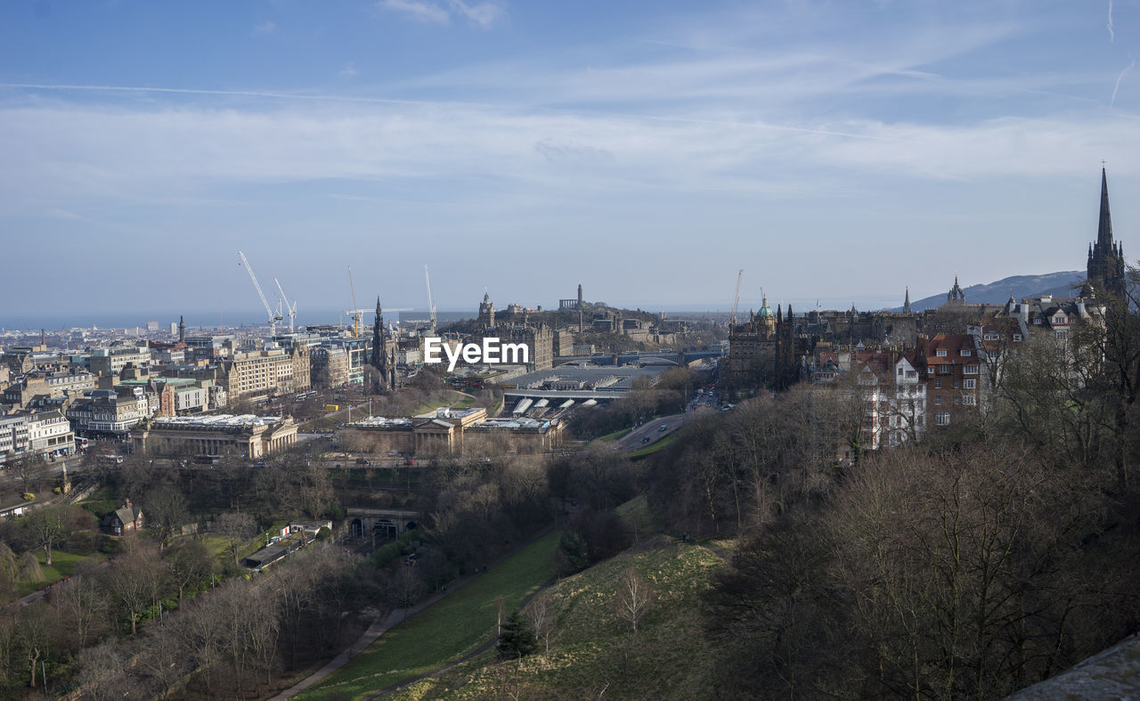 High angle view of townscape against sky