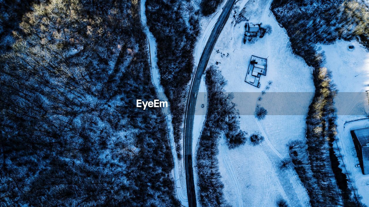 Aerial view of snow covered landscape