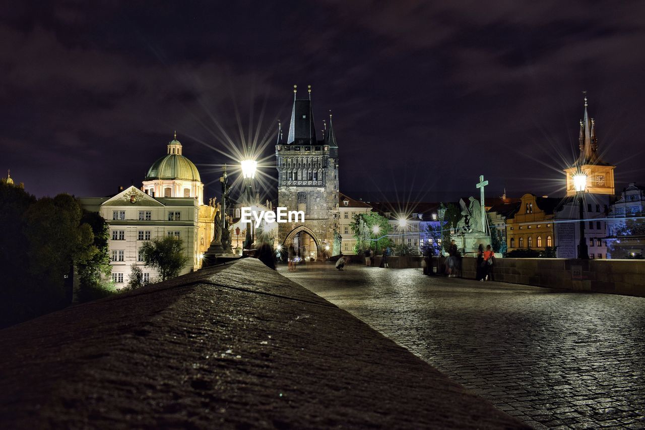 Illuminated charles bridge at night