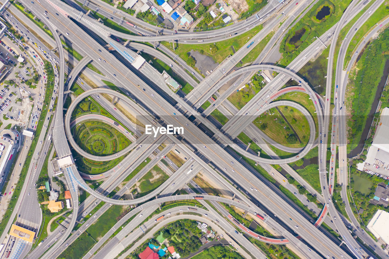 Aerial view of freeway in city