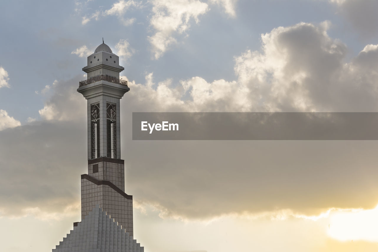 International permanent fairground, ebrahim prophet masque minaret in front of cloudy sky