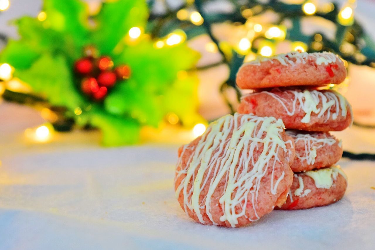 Close-up of cookies on table during christmas