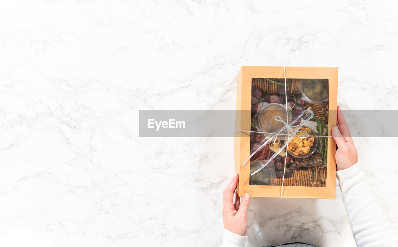 high angle view of gift box on white background