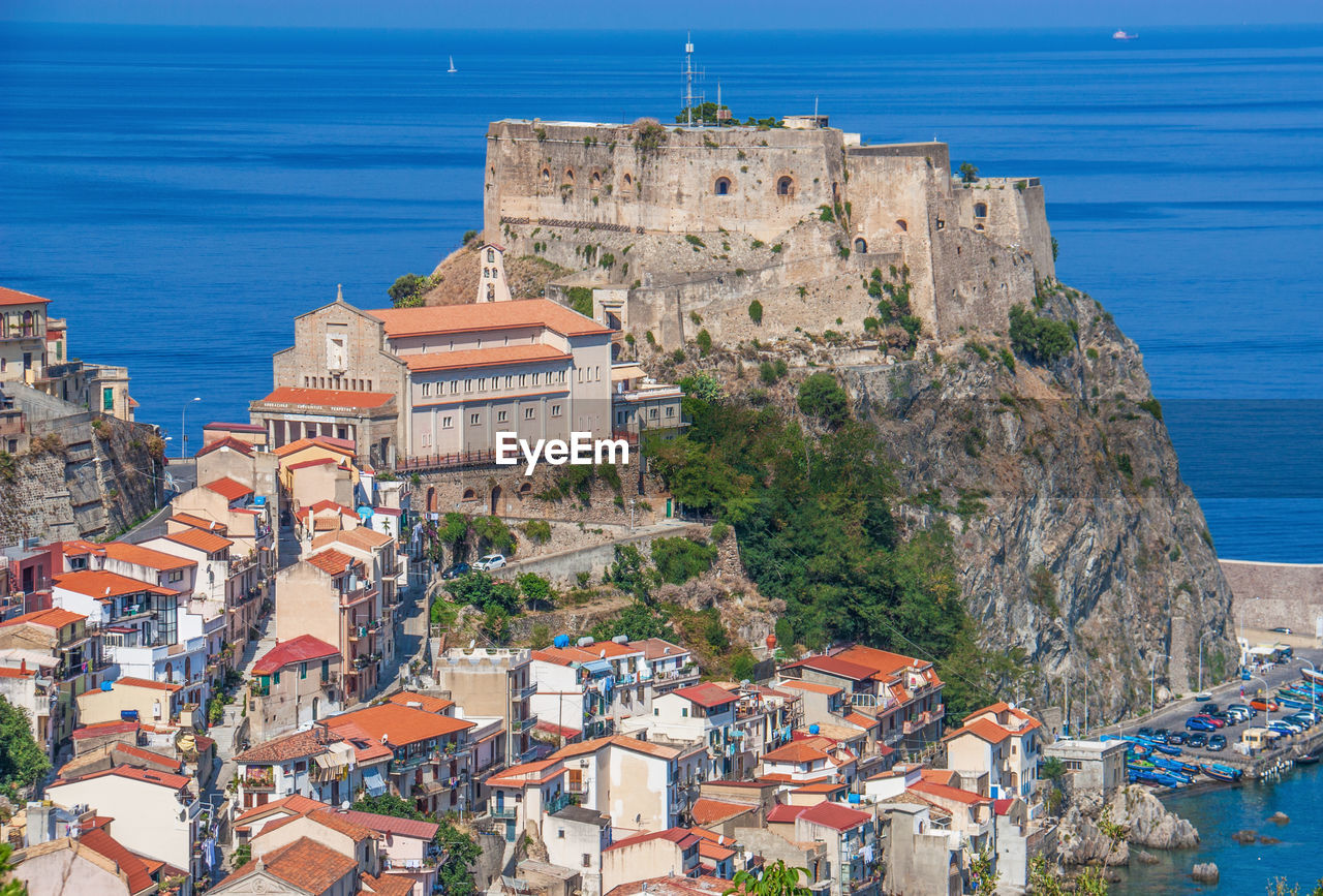 High angle view of buildings in city