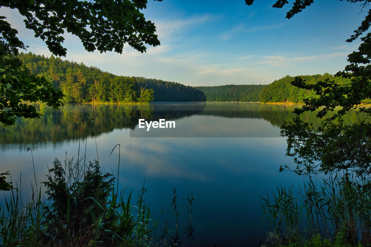 Scenic view of lake against sky during sunset