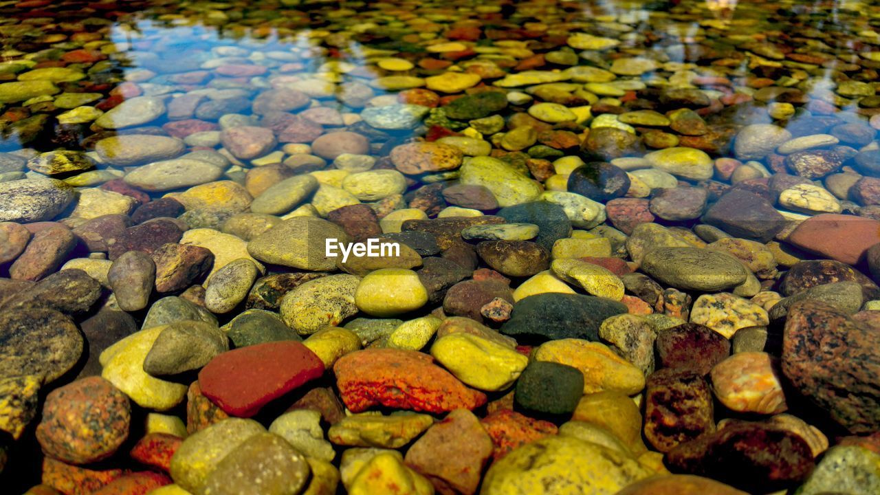 CLOSE-UP OF PEBBLES IN WATER