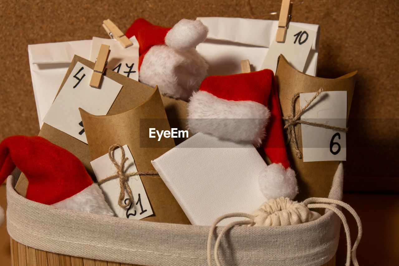 high angle view of christmas decorations