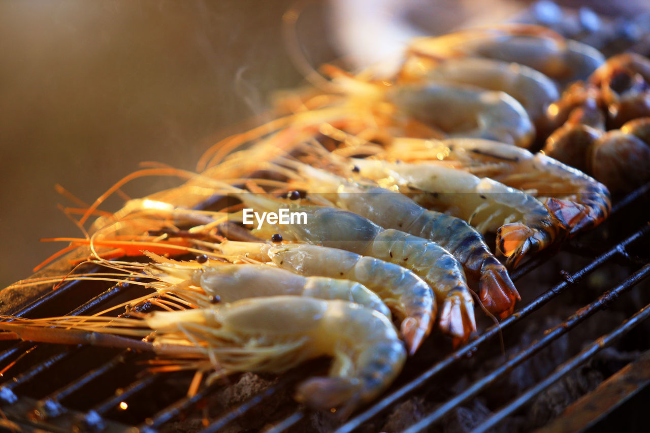 CLOSE-UP OF MEAT ON BARBECUE