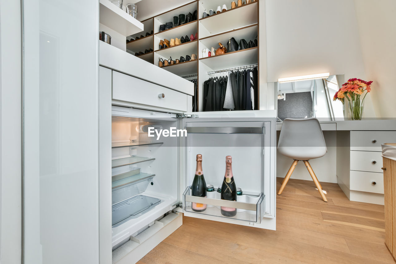 View of refrigerator in kitchen