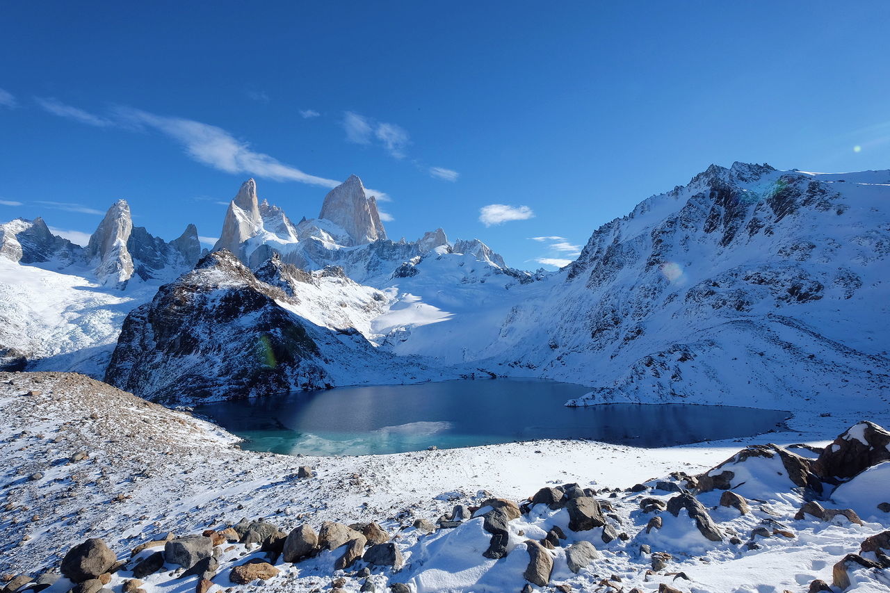 Scenic view of snowcapped mountains against sky