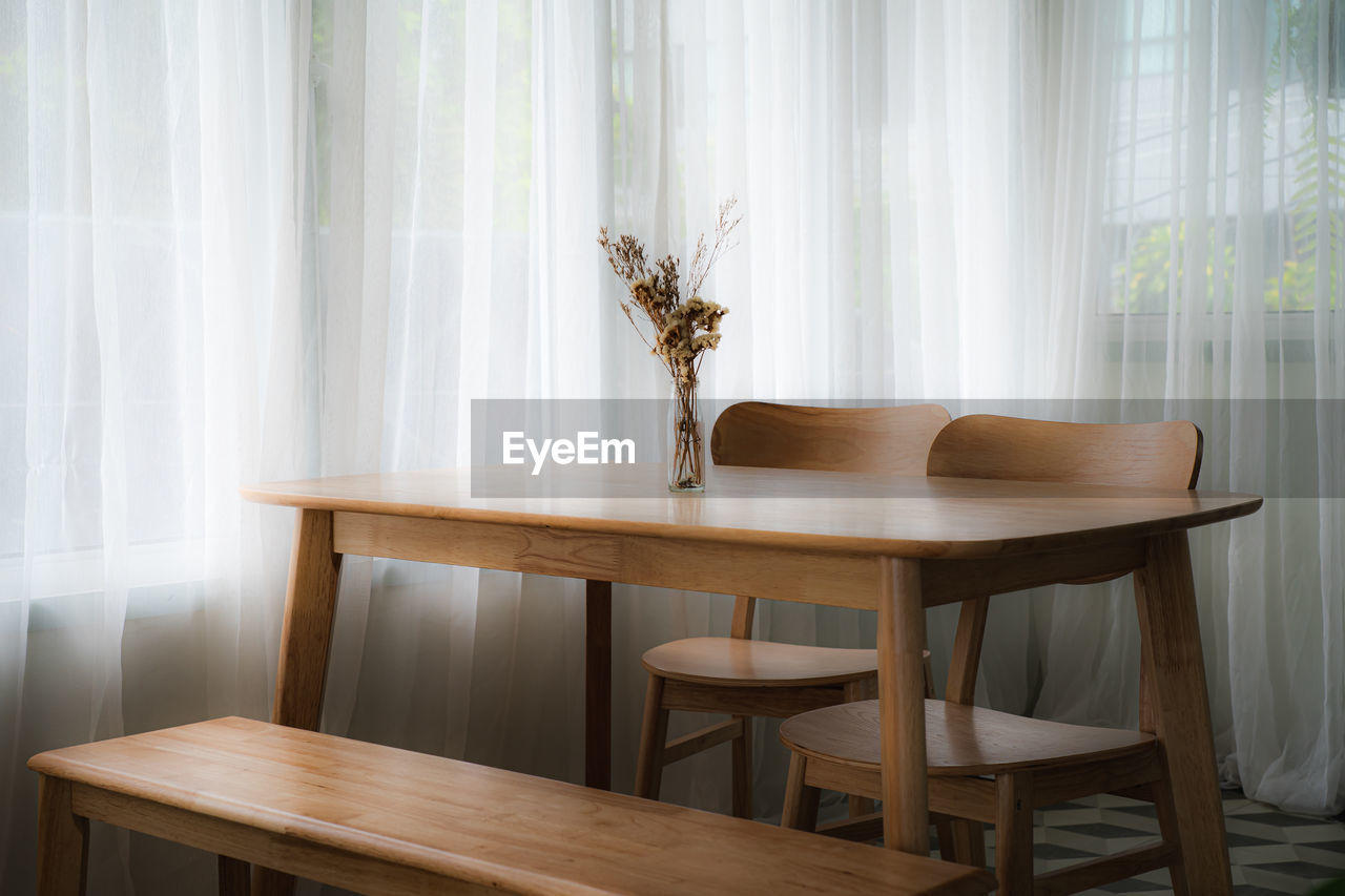 Potted plant on table at home