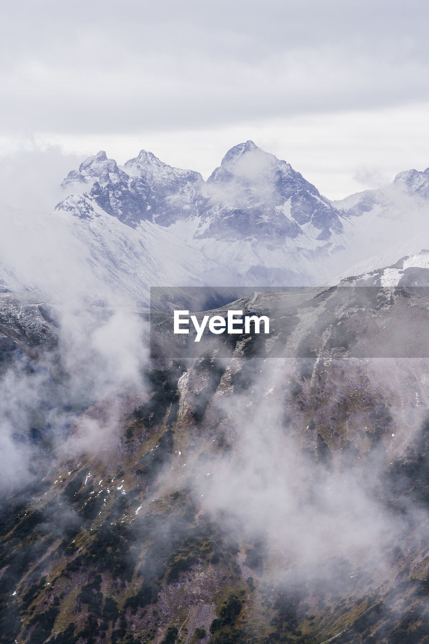 Scenic view of snowcapped mountains against sky