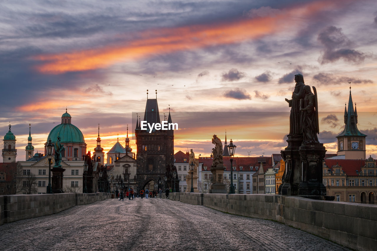 Morning view of charles bridge and old town bridge tower.