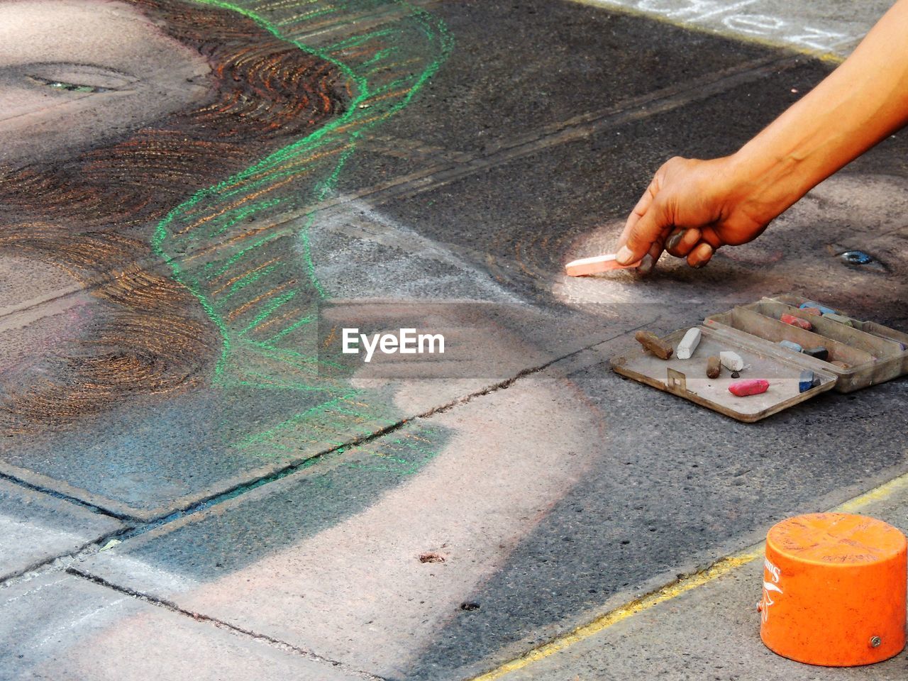 High angle view of man standing on street