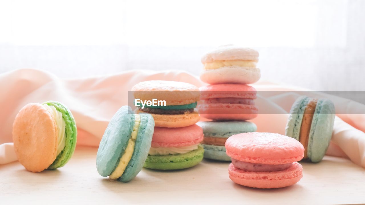 Close-up of macaroons on table