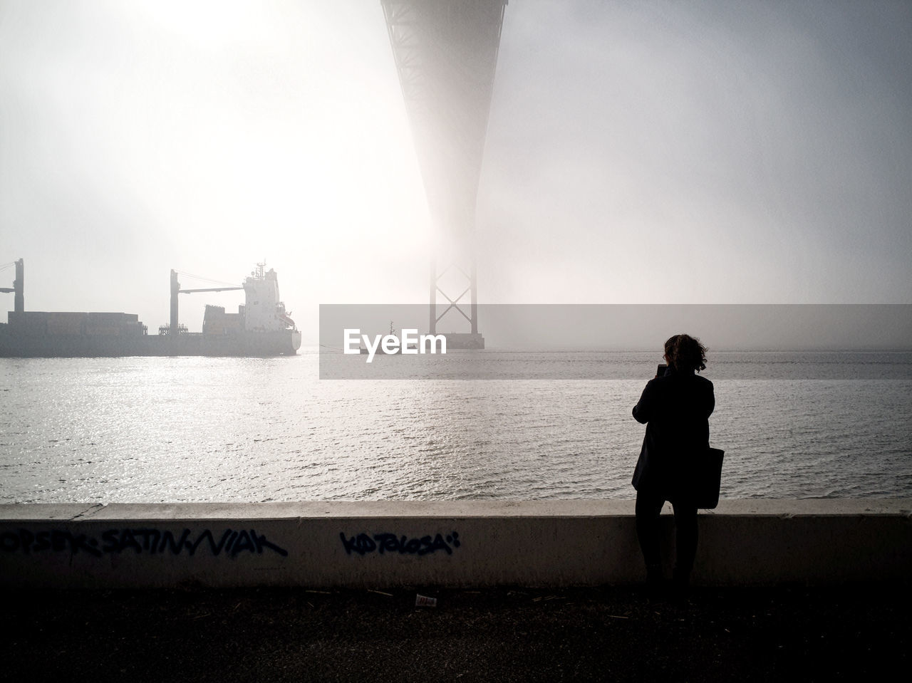 Rear view of woman looking at sea standing against sky