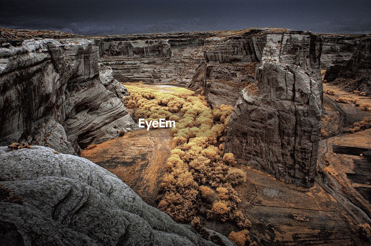 High angle view of rock formations at canyon de chelly national monument