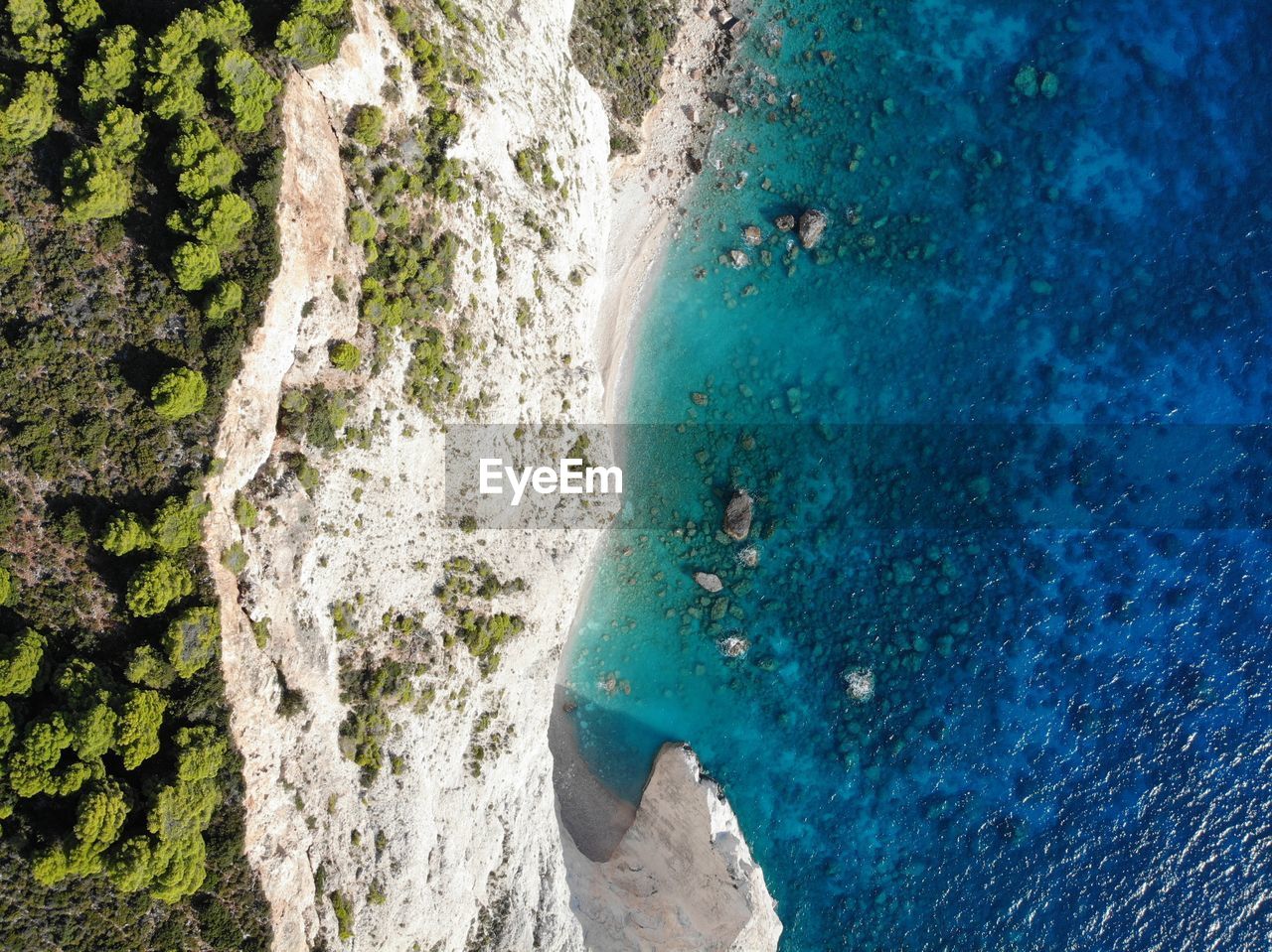 High angle view of rocks on beach